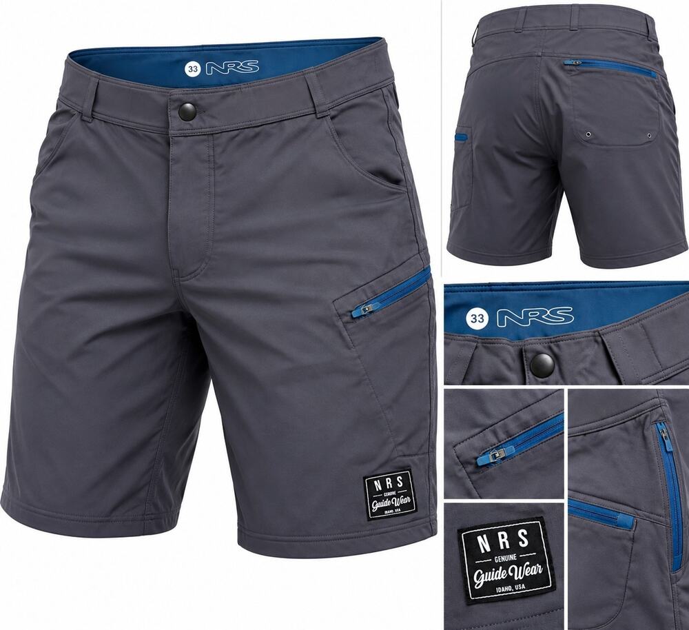 NRS Guide Wear Shorts Mens 33 Grey Cargo Zip Pockets Flexible Ten Inch Inseam